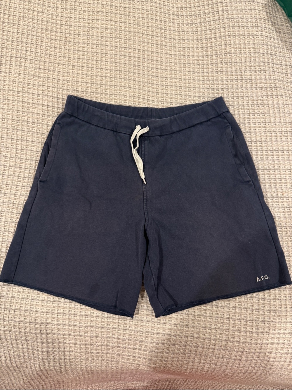A.P.C. Navy Cotton Drawstring Athletic Shorts with White Cord